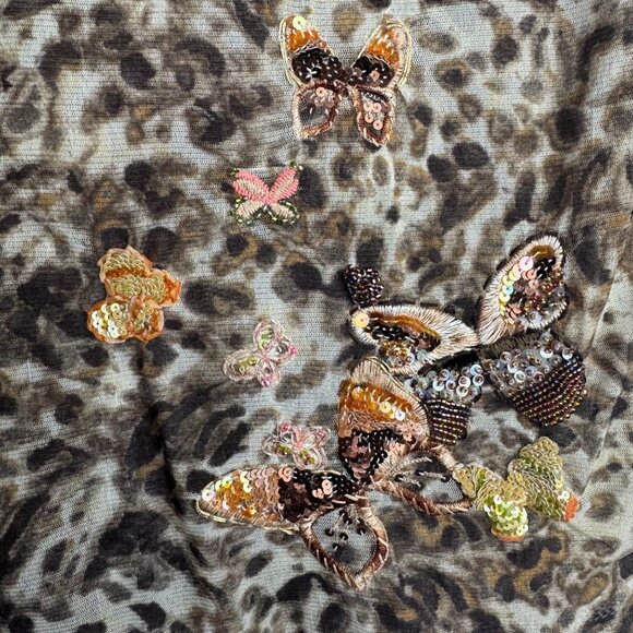 VTG Dana Buchman Brown Leopard Print Top W/ Sequin Butterfly Embellishments Sz S - Picture 6 of 11